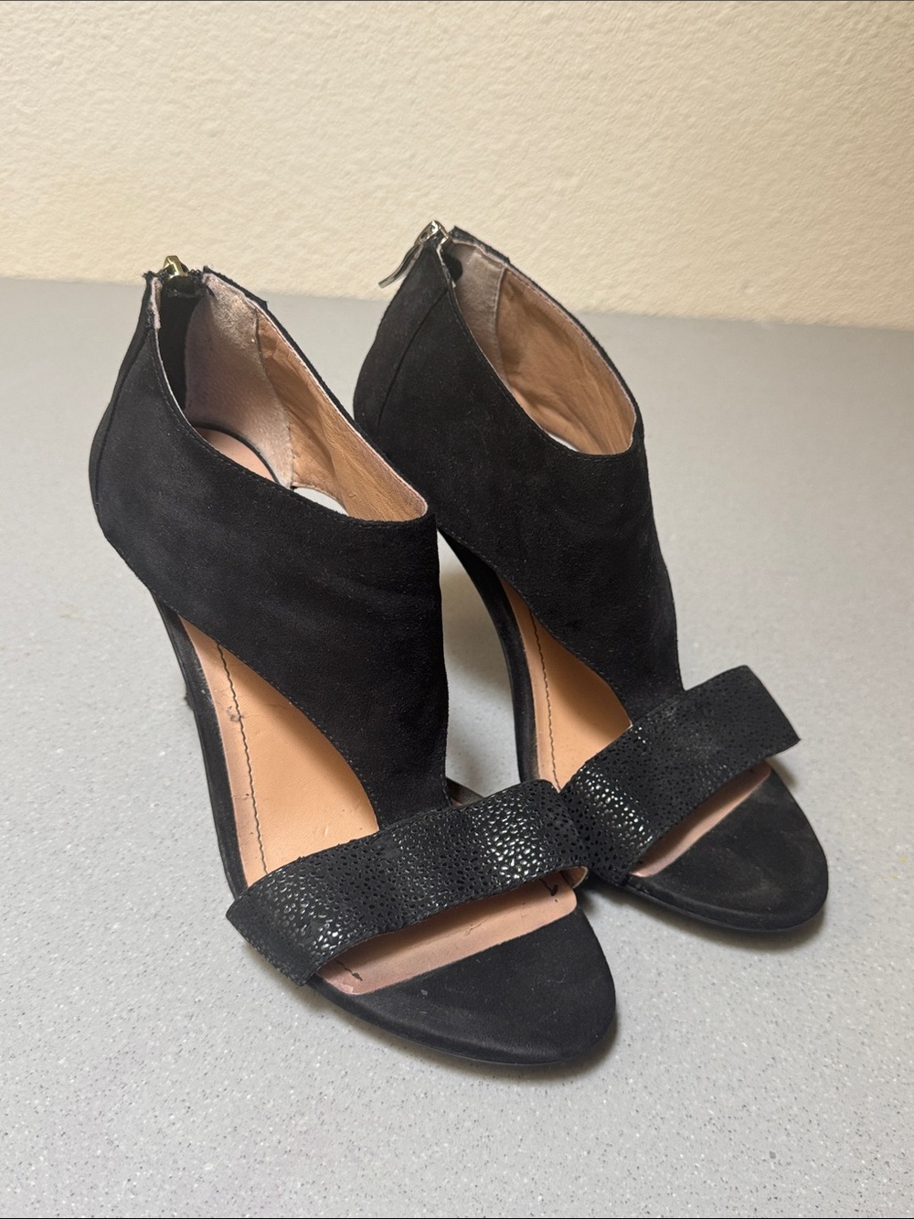 BCBGeneration Black Suede Open-Toe Cutout Heels